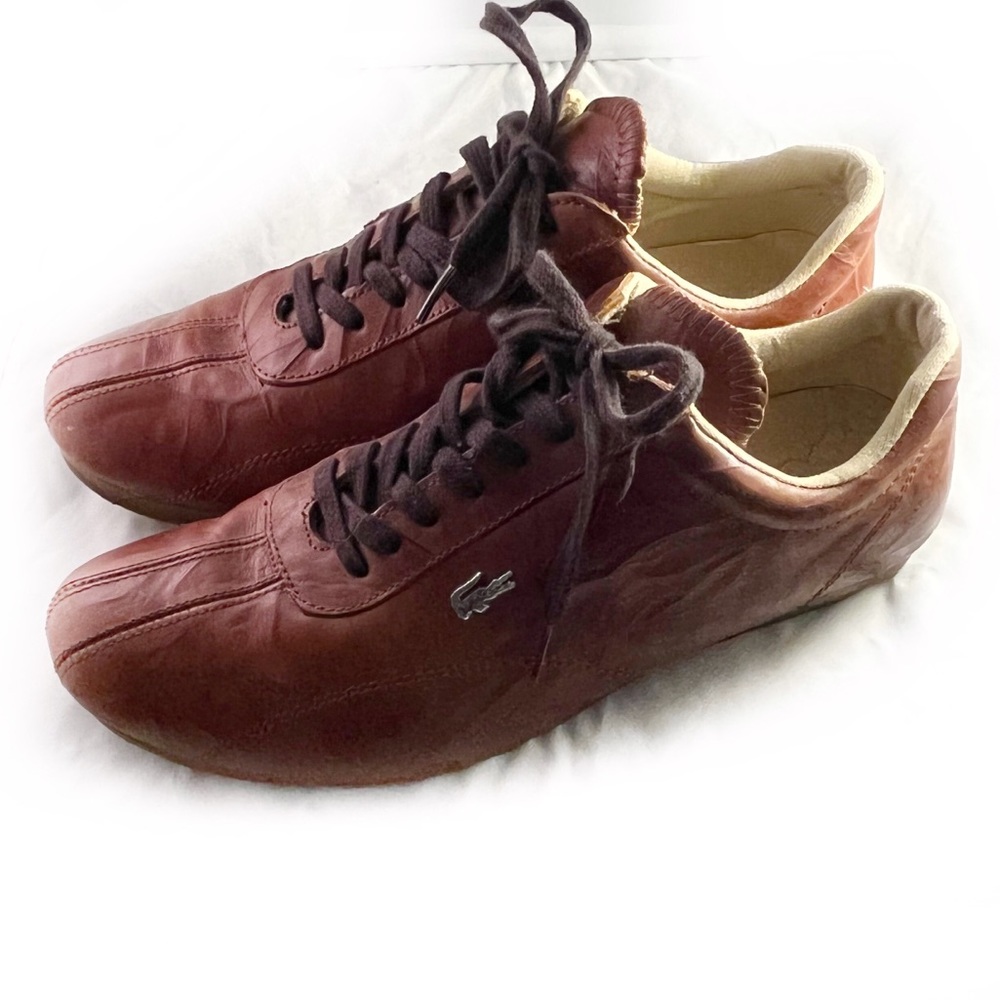 LACOSTE brown leather sneakers size 7.5 men’s